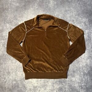Vintage 80s Brown Velour Quarter Zip Collar Sweatshirt Men L Retro Richman